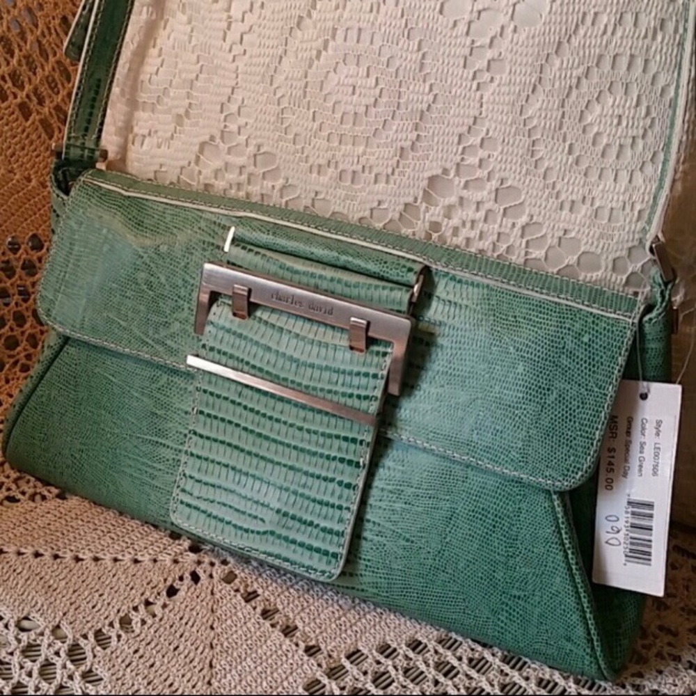 Charles David Sea Green Leather Lizard Purse, NWT